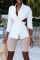 White Work Solid Hollowed Out Split Joint Asymmetrical Turn-back Collar Outerwear