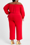 Red Fashion Casual Solid Backless Off the Shoulder Plus Size Jumpsuits