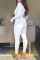 White Casual Solid Split Joint Hooded Collar Skinny Jumpsuits
