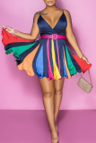 Multicolor Sexy Solid Patchwork Spaghetti Strap Cake Skirt Dresses(without belt)