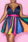 Multicolor Sexy Solid Patchwork Spaghetti Strap Cake Skirt Dresses(without belt)
