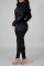 Black Sexy Solid Split Joint Turndown Collar Long Sleeve Two Pieces