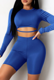 Royal Blue Sexy Patchwork O Neck Long Sleeve Two Pieces