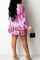 Red Sweet Print Split Joint Turndown Collar Long Sleeve Two Pieces