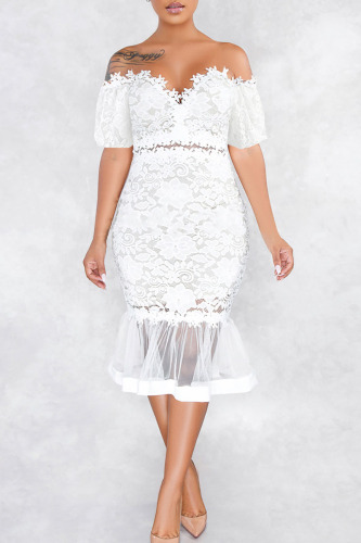 White Sexy Solid Patchwork See-through Off the Shoulder Trumpet Mermaid Dresses