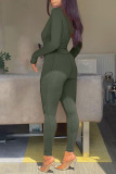 Army Green Casual Solid Patchwork Hooded Collar Skinny Jumpsuits