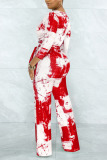 Black Casual Print Solid Tie Dye Bandage Patchwork V Neck Straight Jumpsuits
