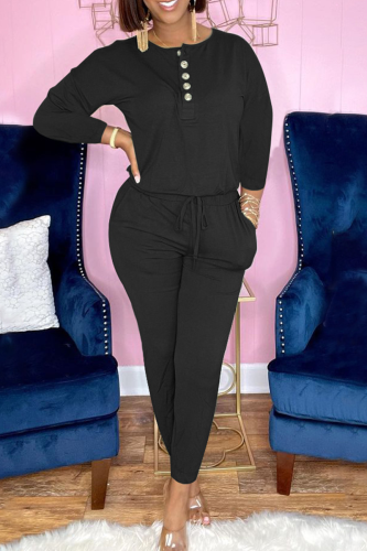 Black Casual Solid Patchwork O Neck Long Sleeve Two Pieces