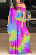 purple Fashion street Print Tie-dyed Sleeveless one word collar Jumpsuits