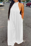 White Sexy Casual Solid Backless Turtleneck Regular Jumpsuits
