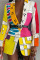 Multicolor Street Print Split Joint Turn-back Collar Outerwear