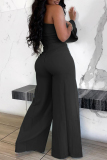 Black Fashion Sexy Backless Slit Oblique Collar Long Sleeve Two Pieces