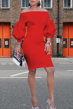 Red Sexy Solid Patchwork Off the Shoulder Pencil Skirt Dresses