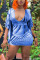 Light Blue Chemical fiber blend Fashion adult Sexy Cap Sleeve Half Sleeves V Neck Step Skirt ruffle Patchwork P
