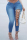 Medium Blue Fashion Casual Solid Bandage Hollowed Out High Waist Skinny Jeans