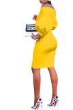 Yellow Sexy Solid Patchwork Off the Shoulder Pencil Skirt Dresses