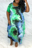 Green Fashion Casual Printed Loose Plus Size Dress