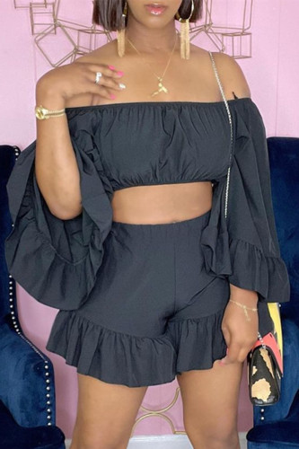 Black Sexy Casual Solid Off the Shoulder Long Sleeve Two Pieces