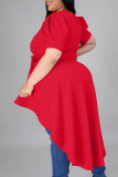 Red Casual Solid Bandage Patchwork Asymmetrical O Neck Irregular Dress Dresses