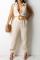 Cream White Casual Solid Patchwork Turndown Collar Harlan Jumpsuits