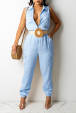 Cream White Casual Solid Patchwork Turndown Collar Harlan Jumpsuits