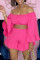 Rose Red Sexy Casual Solid Off the Shoulder Long Sleeve Two Pieces