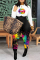 White Fashion Casual Print Patchwork O Neck Plus Size Jumpsuits
