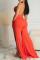 Red Sexy Solid Split Joint Backless Slit V Neck Straight Jumpsuits