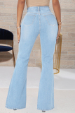 Baby Blue Fashion Casual Solid Patchwork High Waist Boot Cut Jeans