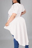 White Casual Solid Bandage Patchwork Asymmetrical O Neck Irregular Dress Dresses