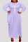 Light Purple Fashion Casual Plus Size Print Asymmetrical O Neck Long Sleeve Dresses