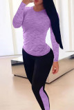 Light Purple Casual Sportswear Solid Patchwork O Neck Long Sleeve Two Pieces