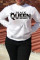 White Fashion Casual Letter Print Basic O Neck Tops