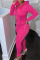 Pink Casual Solid Split Joint Zipper Hooded Collar Long Sleeve Two Pieces