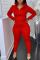 Red Casual Solid Split Joint Zipper Hooded Collar Long Sleeve Two Pieces