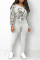 Grey Casual Print Split Joint O Neck Long Sleeve Two Pieces