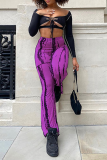 Pink Casual Print Patchwork Boot Cut High Waist Speaker Full Print Bottoms