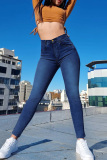 Deep Blue Fashion Casual Print Basic High Waist Skinny Jeans