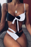 Black and white Nylon Patchwork Two Piece Suits Europe and America Tankinis Set