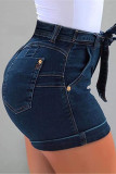 Blue Fashion Casual Plus Size Denim Shorts