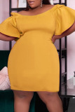Yellow Sexy Solid Patchwork Off the Shoulder Straight Dresses
