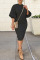 Black Casual Solid Split Joint O Neck Straight Dresses