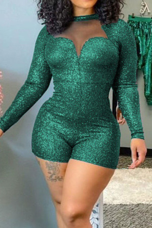 Green Sexy Solid Split Joint O Neck Skinny Jumpsuits