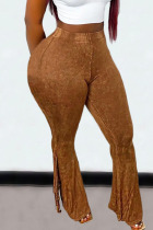 Brown Street Solid Patchwork Boot Cut High Waist Speaker Solid Color Bottoms