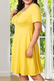 Pink Casual Solid Split Joint Square Collar Cake Skirt Plus Size Dresses