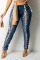 Blue Sexy Solid Hollowed Out Split Joint Frenulum High Waist Skinny Denim Jeans