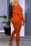 Tangerine Casual Solid Patchwork O Neck Long Sleeve Two Pieces