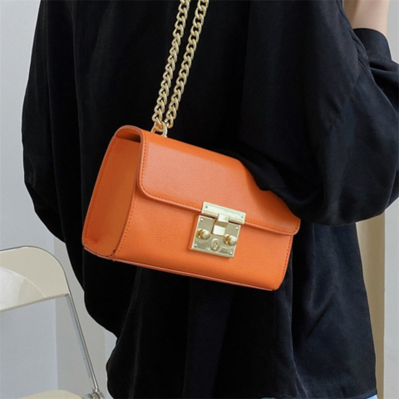 orange bag with chain