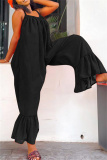 Black Sexy Casual Solid Backless Spaghetti Strap Loose Jumpsuits