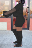Black Casual Mesh O Neck Long Sleeve Two Pieces